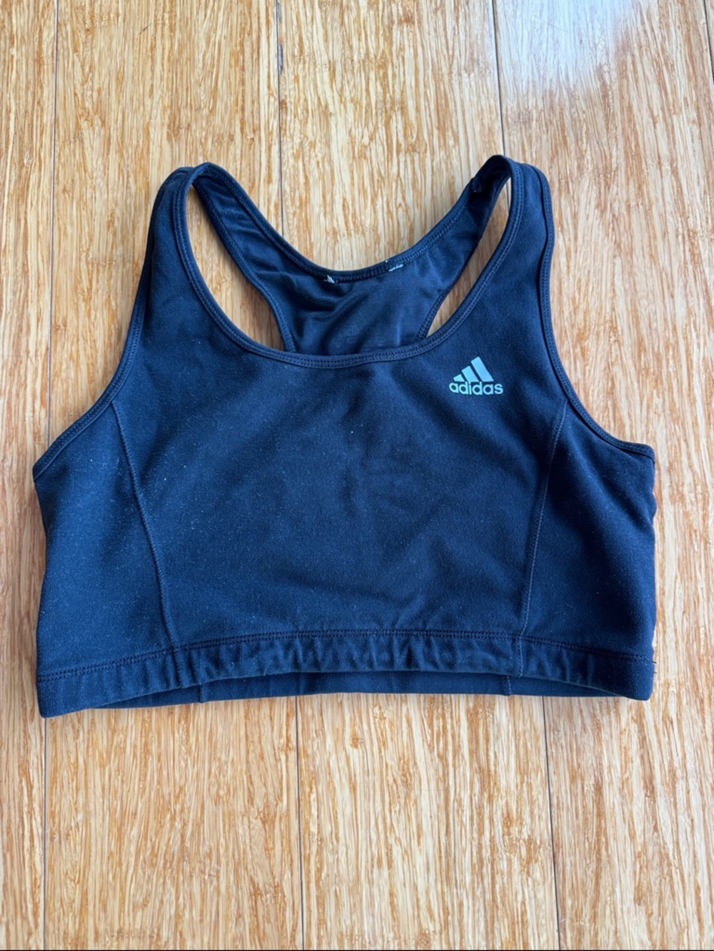 adidas Women’s Black Racerback Swim Crop Top with Teal Logo